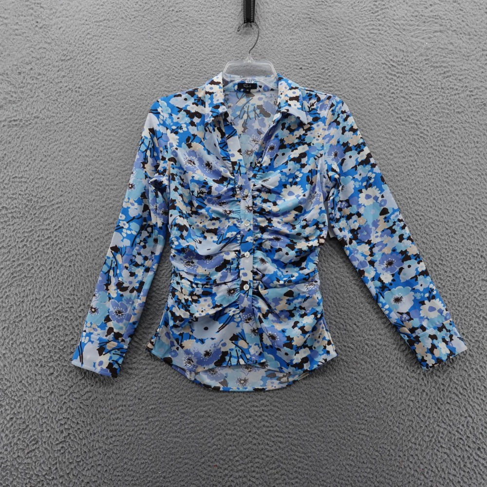 Rails Lisa Zinnia Floral Ruched Button Up Shirt Blue White Size‎ XS NEW